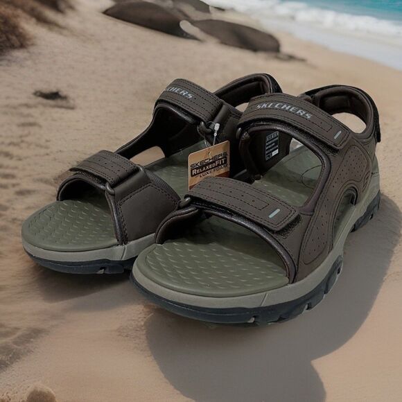 Skechers Men\'s Sz 12 Tresmen-Garo Open Toe Water Sandal Chocolate New Beach